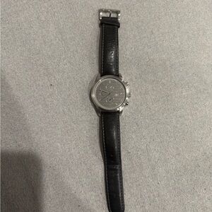 Silver Watch with Black Leather Strap D&G